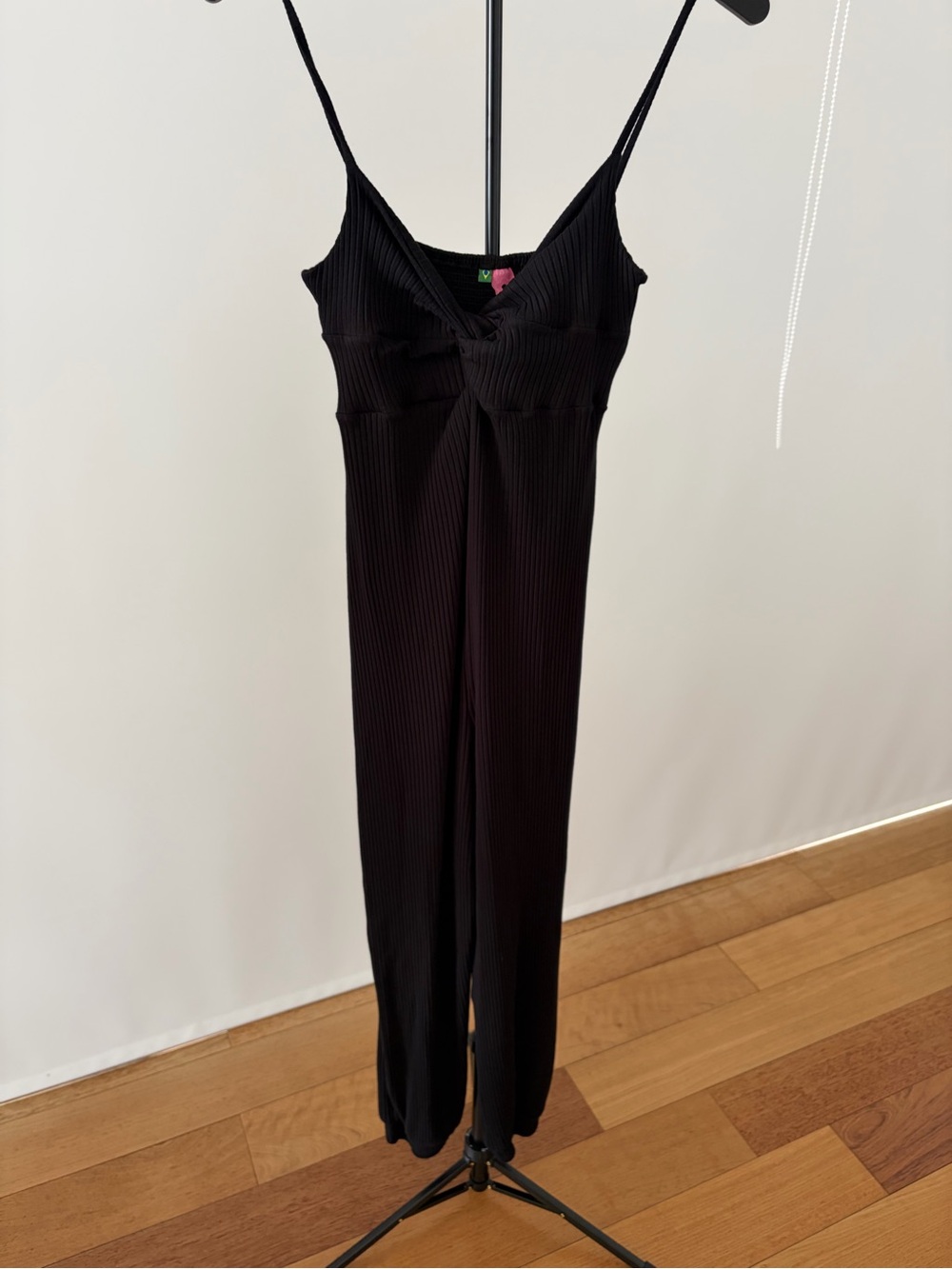 Farm Rio Brazil Ribbed Black Spaghetti-Strap jogger Jumpsuit